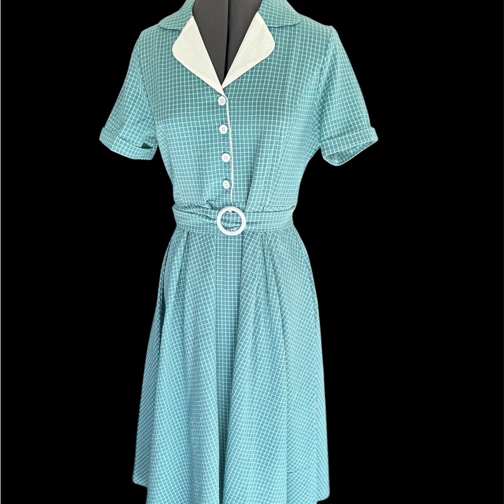 Blue Retro 40s 50s Dress with Belt